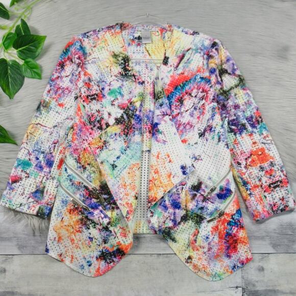 MONA LEAH COUTURE Perforated Watercolor Open Draped Front Jacket Size Small - Picture 5 of 11
